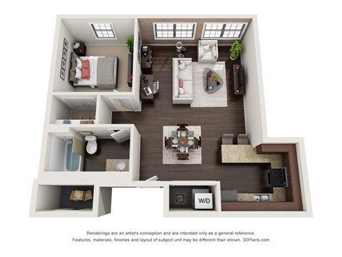 Floor plan for 1 bed, 1 bath, 778 sqft